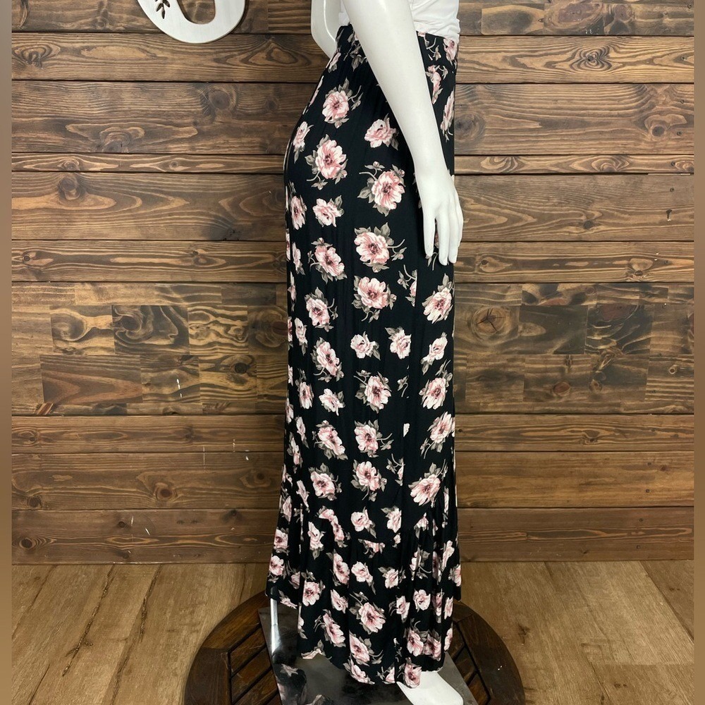 Japna Floral High Low Maxi Skirt Roses Multi Button Down Ruched Ruffle Split Hem - Picture 4 of 8